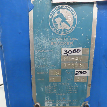 Lewis-Shepard PT-40 3000LB 42"x44" Platform Stacker Lift 208/230V 1Ph 44" Lift