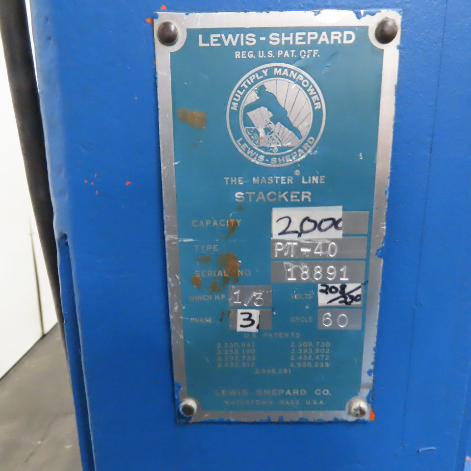 Lewis-Shepard PT-40 2000LB 42"x43.5" Platform Stacker Lift 230/460V 3Ph 44" Lift