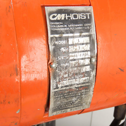 CM Loadstar Model L 1 Ton 2000LB Electric Chain Hoist 20' Lift 16FPM 1Ph 115V