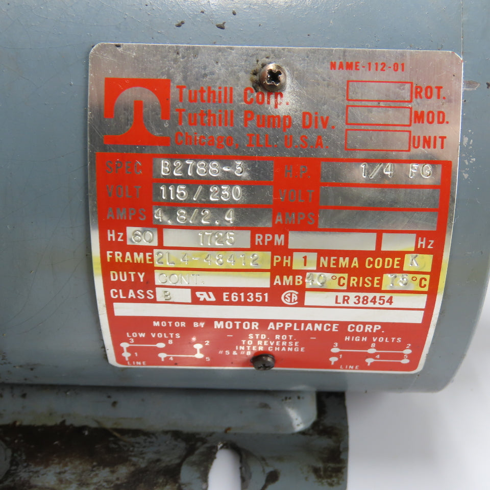 Tuthill B2788-3 Pump Motor 1/4HP 115/230V 1725RPM 1Ph