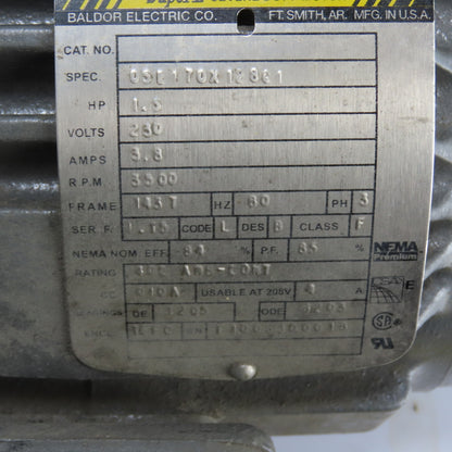 Baldor 05E170X128G1 1.5HP Severe Duty Electric Motor 230V 3Ph 3500RPM 143T