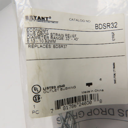 Bryant BDSR32 Economy Bus Drop Strain Relief .32"-.43"