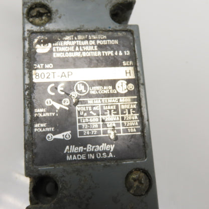 Allen Bradley 802T-AP Oil Tight Limit Switch 600V 40146-747-63 Operator Head