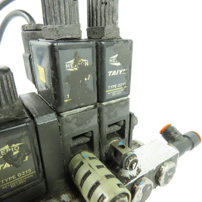 Herion Taiyo Type 0213 4-Station Solenoid Valve Manifold Block 100VAC Coil