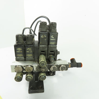 Herion Taiyo Type 0213 4-Station Solenoid Valve Manifold Block 100VAC Coil