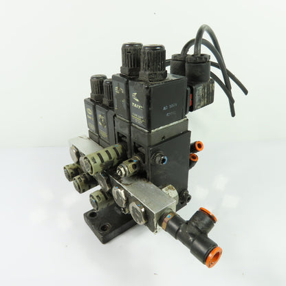 Herion Taiyo Type 0213 4-Station Solenoid Valve Manifold Block 100VAC Coil