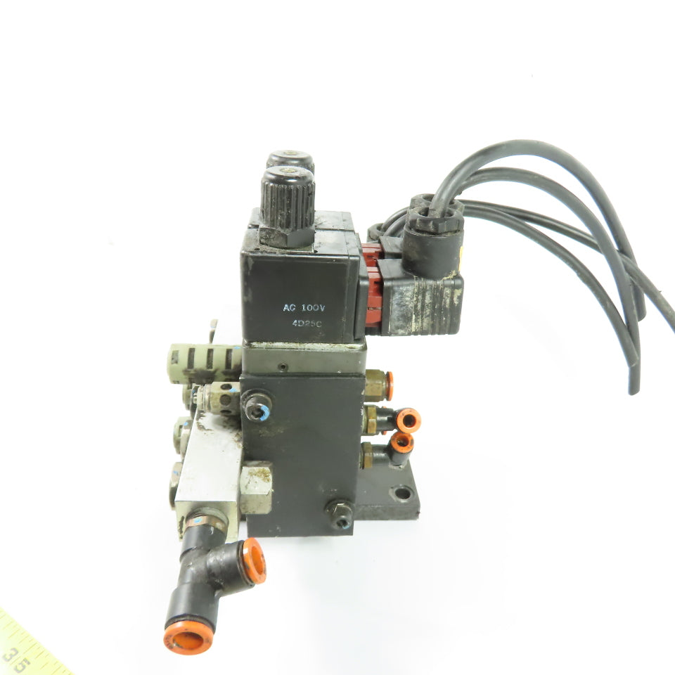 Herion Taiyo Type 0213 4-Station Solenoid Valve Manifold Block 100VAC Coil