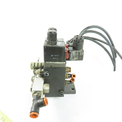 Herion Taiyo Type 0213 4-Station Solenoid Valve Manifold Block 100VAC Coil