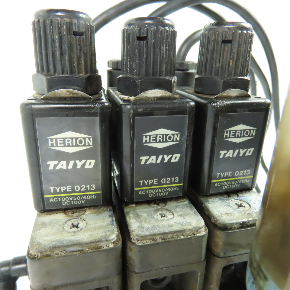 Herion Taiyo Type 0213 3-Station Solenoid Valve Manifold Block 100VAC Coil