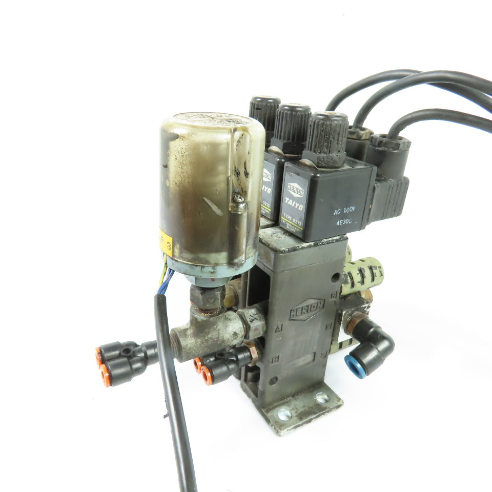 Herion Taiyo Type 0213 3-Station Solenoid Valve Manifold Block 100VAC Coil