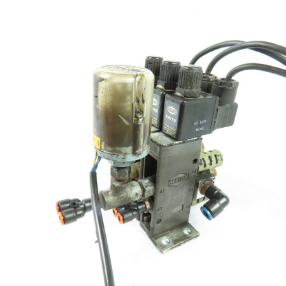 Herion Taiyo Type 0213 3-Station Solenoid Valve Manifold Block 100VAC Coil
