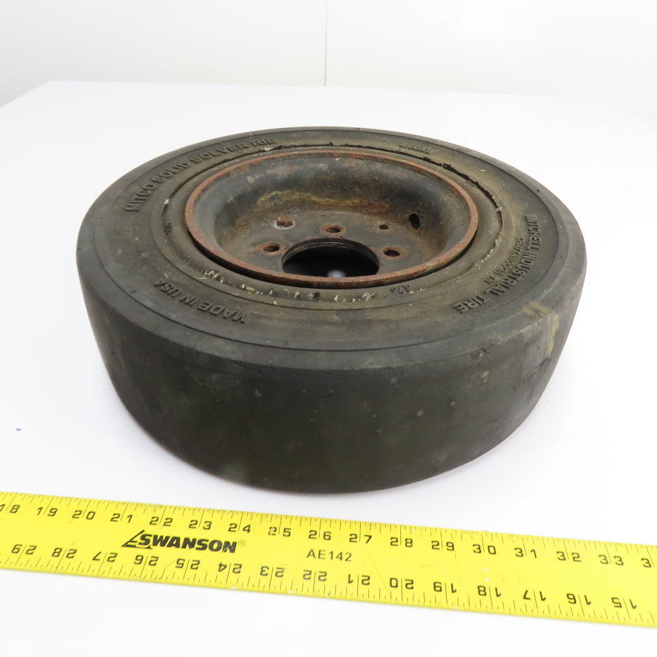 Mitco Solid Press-On Forklift Tire 16" OD x 5" W x 3-3/8" Bore W/ 5-Hole Rim