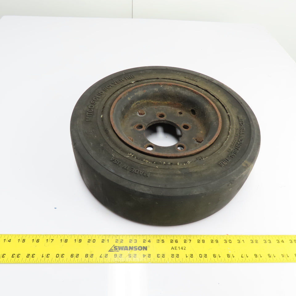 Mitco Solid Press-On Forklift Tire 16" OD x 5" W x 3-3/8" Bore W/ 5-Hole Rim