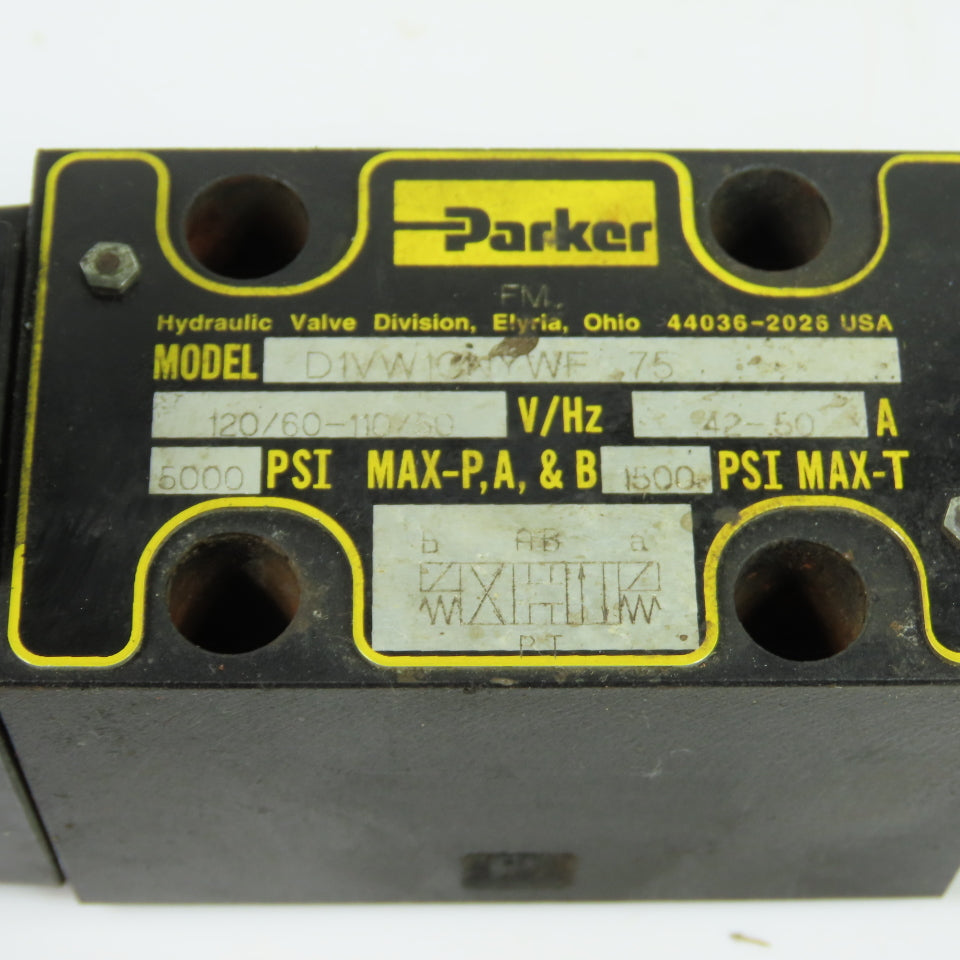 Parker D1VW1CNYWF Directional Hydraulic Control Valve 120/60-110/50 V/Hz 5000PSI