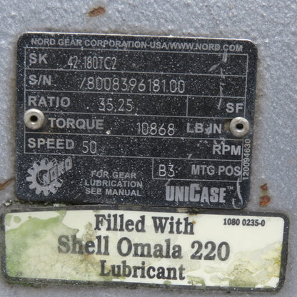 Nord Gear SK 42-184TC 5HP 3Ph Gear Motor 230/460V 50RPM 35.25:1 Ratio Tested