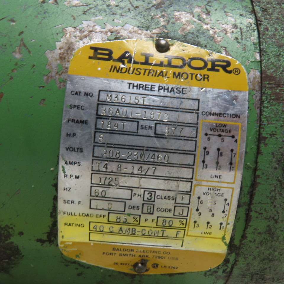 Baldor M3615T 5HP Electric Motor 208-230/460V 3Ph 1725RPM 184T Frame