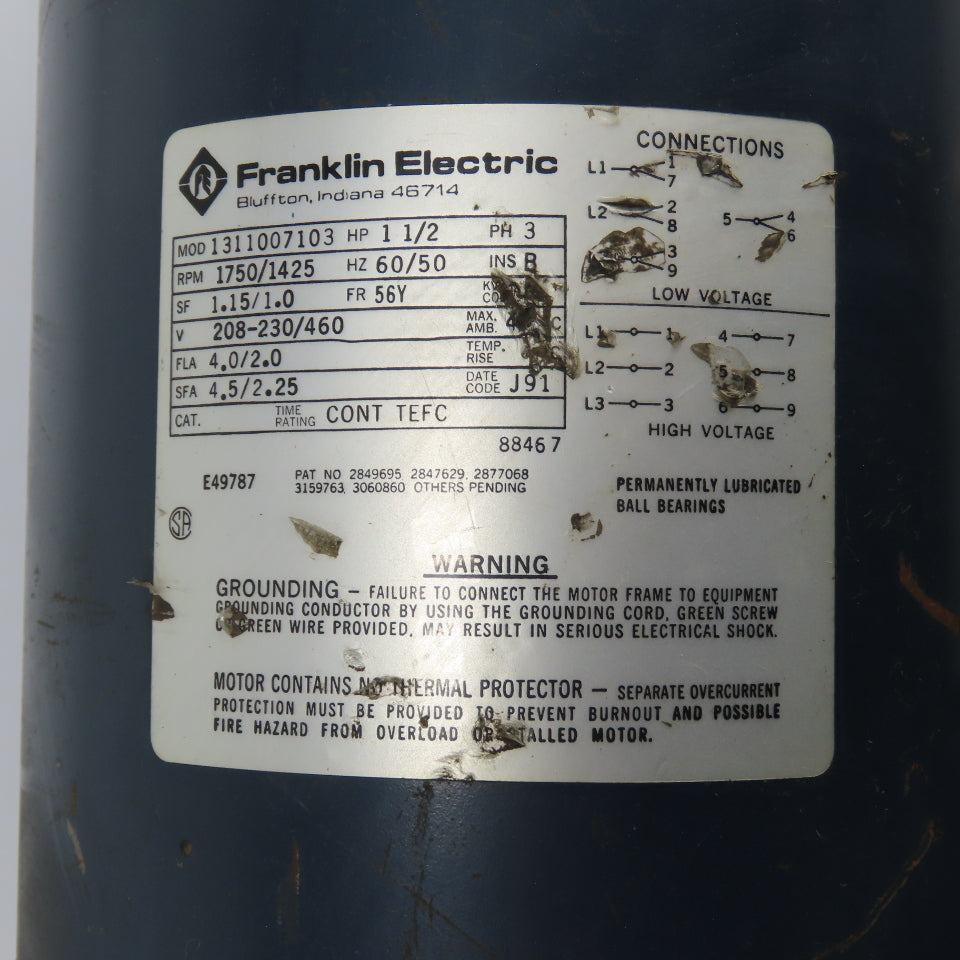 Tuthill 5LE20 1.5HP Rotary Pump Motor 208-230/460V 3Ph 1750RPM