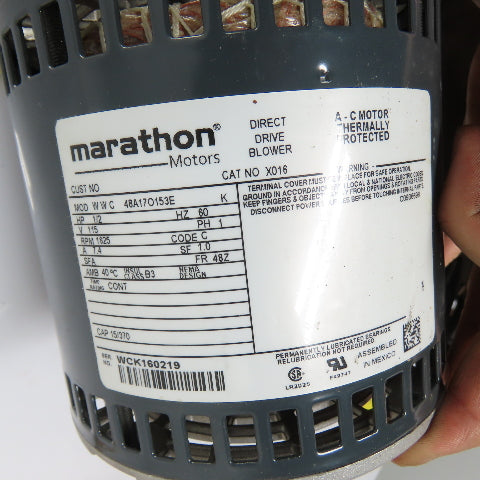 Marathon 48A17O153E 1/2HP Direct Drive Blower Electric Motor 115V 1625RPM