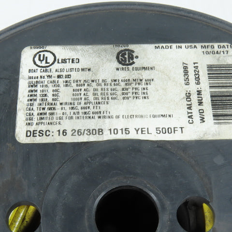 Southwire 653097 Yellow 16 AWG 1015 Hook Up Wire 600V 500FT Spool 400'