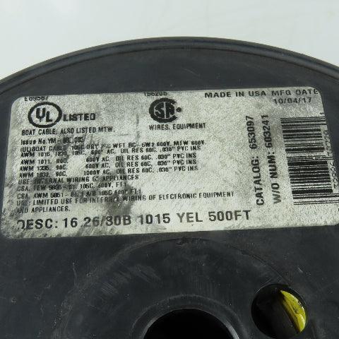 653097 16 AWG 1015 Hook Up Wire 600V Yellow 500' Spool