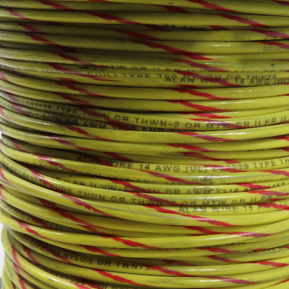 Alan Wire M514ST 14 AWG 600V THHN THWN-2 MTW Yellow Red Stripe Wire 400'