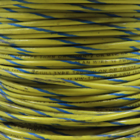 Alan Wire M514ST 14 AWG 600V THHN THWN-2 MTW Yellow Blue Stripe Wire 400'