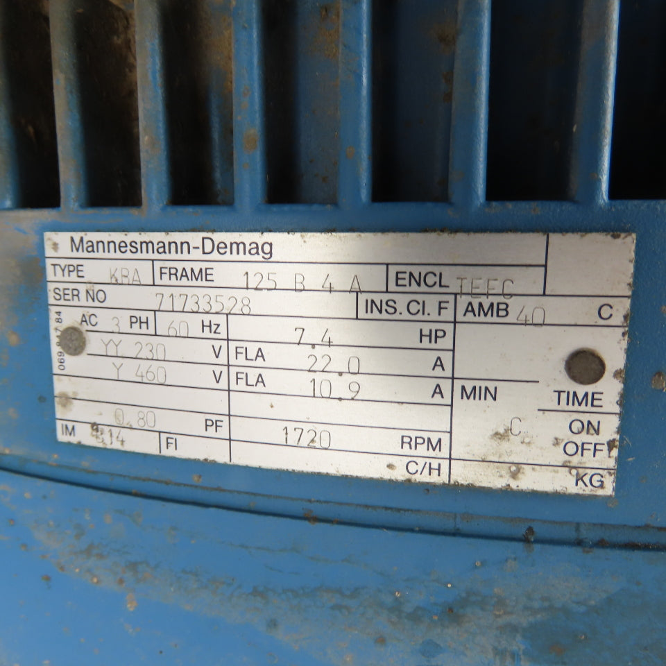 Demag KBA 125 B 4 A 7.4HP Crane Brake Motor 230/460V 3Ph 1720RPM 125 B 4 A Frame