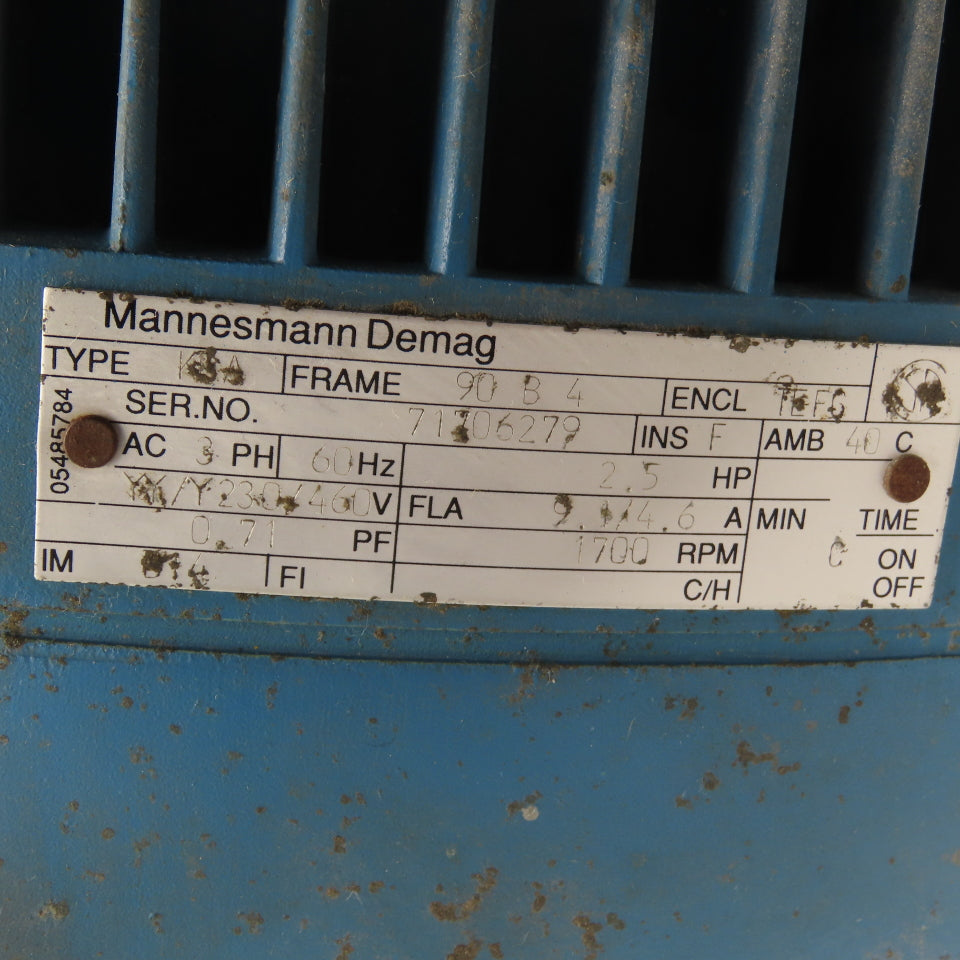 Demag KBA 2.5HP AC Electric Motor 230/460V 3Ph 1700RPM 90 B 4 Frame