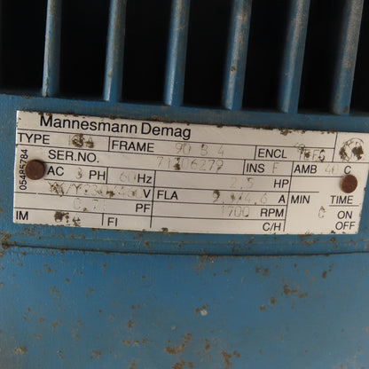 Demag KBA 2.5HP AC Electric Motor 230/460V 3Ph 1700RPM 90 B 4 Frame