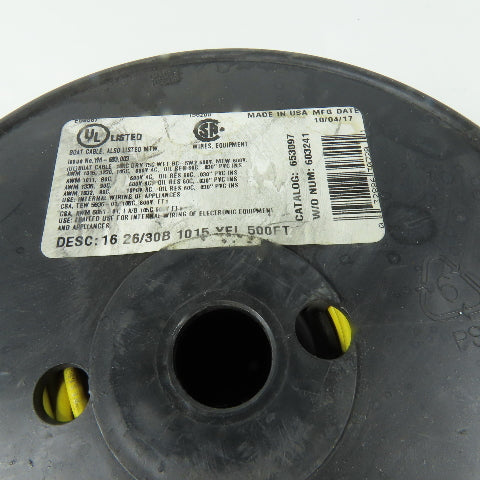 GCC 653097 16 AWG 600V 1000V Boat Cable MTW AWM Yellow Electrical Wire 400'