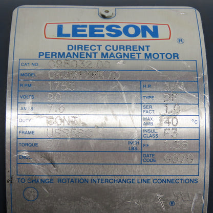 Leeson C42D17FK7D 3/4HP DC Magnet Electric Motor 90V 1750RPM USS56C Frame