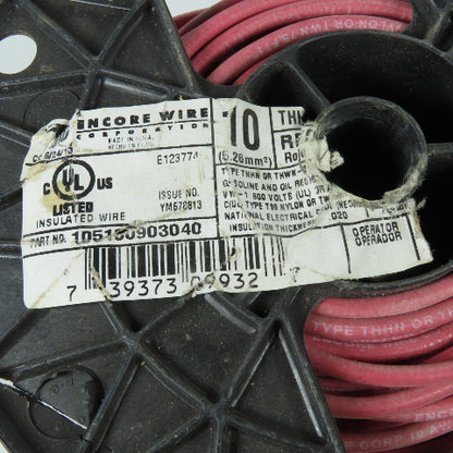 Encore Wire Corp 10 AWG 600V Solid THHN THWN-2 AWM Red Electrical Wire 200'