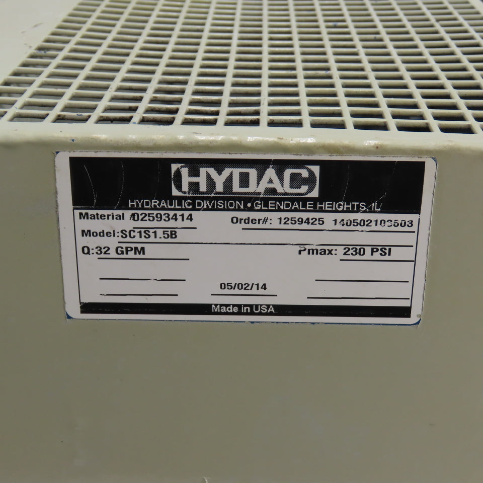 HYDAC SC1S1.5B Hydraulic Oil Cooler 32 GPM 230 PSI 220/480V 3Ph 0.25kW