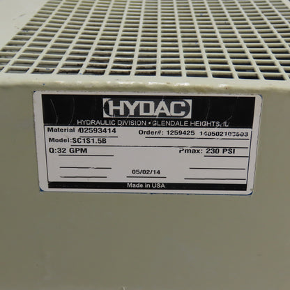 HYDAC SC1S1.5B Hydraulic Oil Cooler 32 GPM 230 PSI 220/480V 3Ph 0.25kW