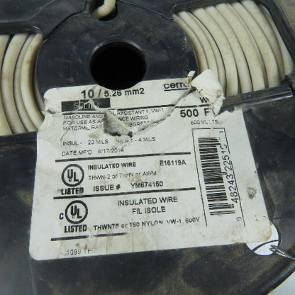 Cerrowire 10 AWG 600V Solid THHN THWN-2 AWM White Wire