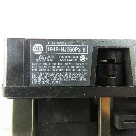 Allen-Bradley 194R-NJ060P3 60A 3-Pole Fusible Safety Disconnect Switch 600V