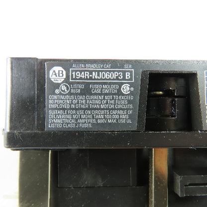 Allen-Bradley 194R-NJ060P3 60A 3-Pole Fusible Safety Disconnect Switch 600V