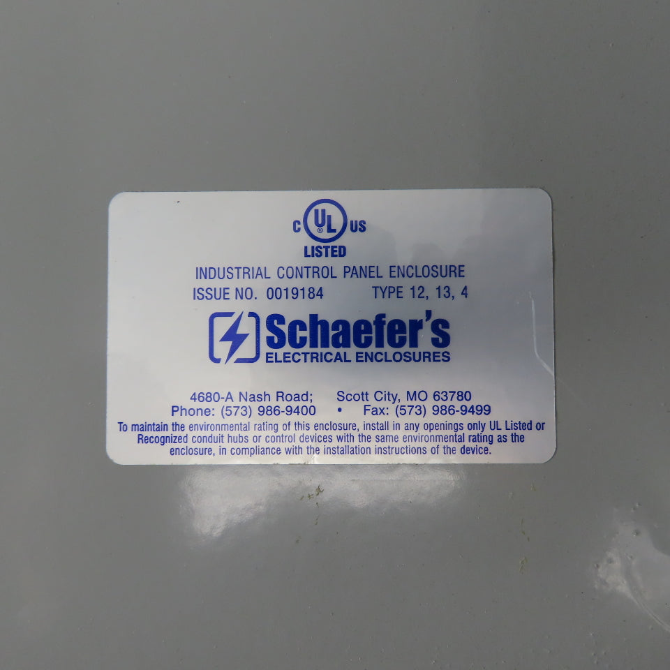 Shaefers 30" x 24" x 8" NEMA 12 13 4 Electrical Enclosure W/ Backplate
