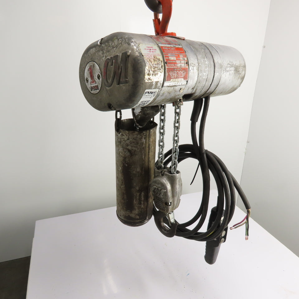 CM Lodestar Model H 1 Ton 2000LB Electric Chain Hoist 10' Lift 220/460V 3Ph 8FPM