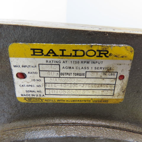 Baldor F921C-40-80G-J 40:1 Ratio Right Angle Gear Reducer 43.75RPM 630In-Lb