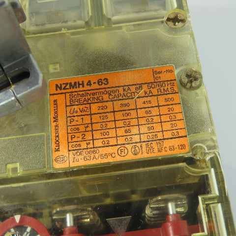 Klockner-Moeller NZMH 4-63 63A 3-Pole Circuit Breaker 500VAC