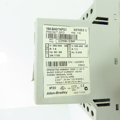 Allen-Bradley 160-BA01NPS1 0.5HP VFD Speed Drive 3Ph 380-460V IP20 Ser C