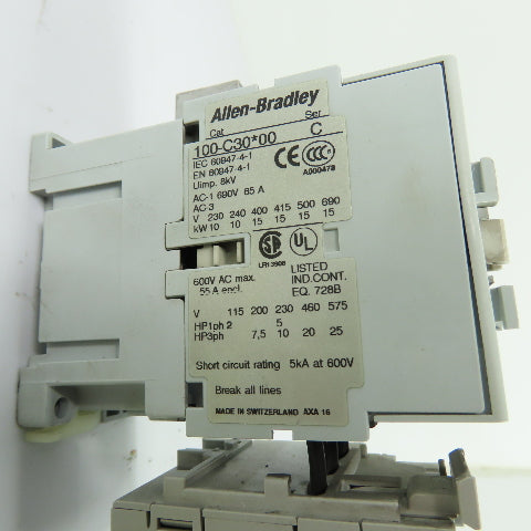 Allen-Bradley 100-C30*00 30A Contactor 120V W/ 193-EA1HC 12-37A Overload Relay