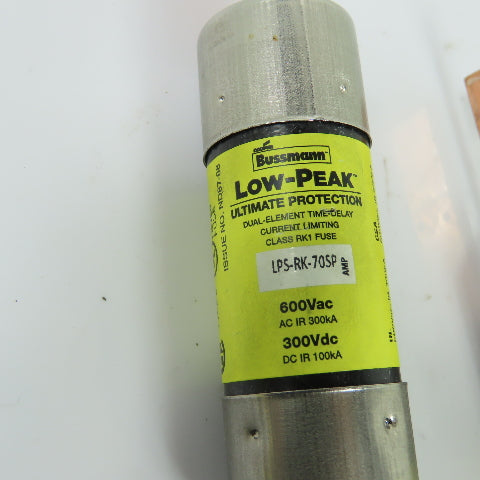 Bussmann LPS-RK-70SP 70A Dual-Element Time-Delay Fuse 600VAC 300VDC Lot/3