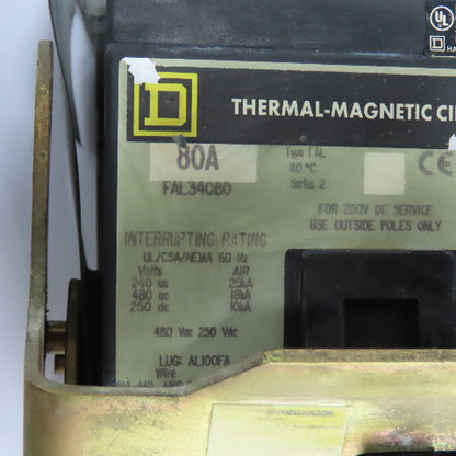 Square D FAL34080 80A Circuit Breaker 480V W/ Type CFA50 Handle Mechanism