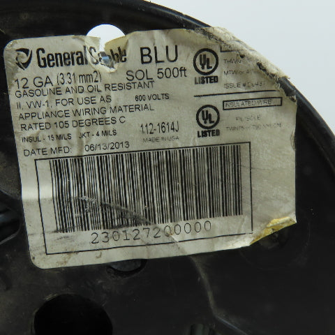 General Cable 12 AWG THHN MTW Solid Wire Blue 250'