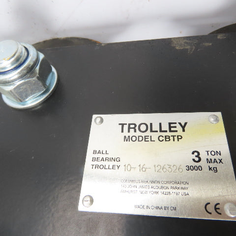 CM CBTP 3 Ton 6000LB Push Ball Bearing Hoist Trolley 3" To 7" Flange