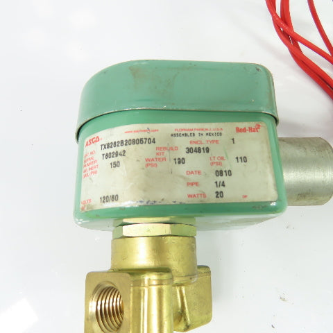 ASCO TX8262B20805704 Red-Hat Solenoid Valve 1/4" 120V 150 PSI Brass
