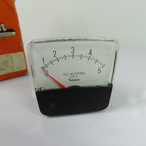 Simpson 18106 1252 0-5 AC Amperes Analog Panel Meter