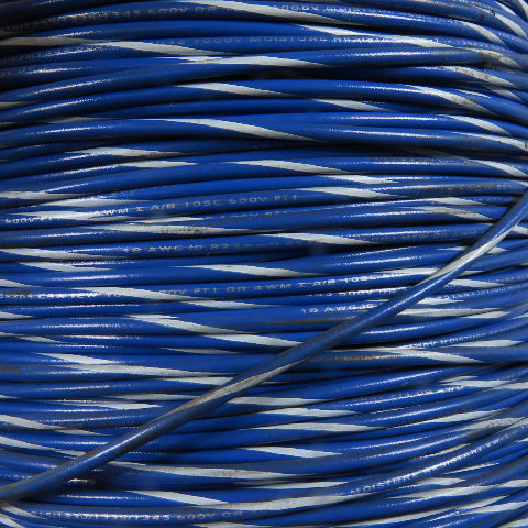 18AWG MTW AWM Blue White Stripe Stranded Copper Wire 600V 1050'